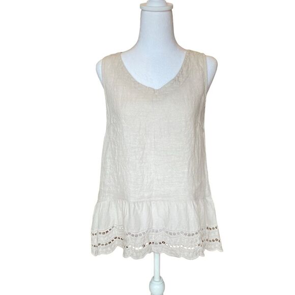 Valentina Naldi Sleeveless Cream and Lace Linen Blouse Womens Small - Picture 1 of 10